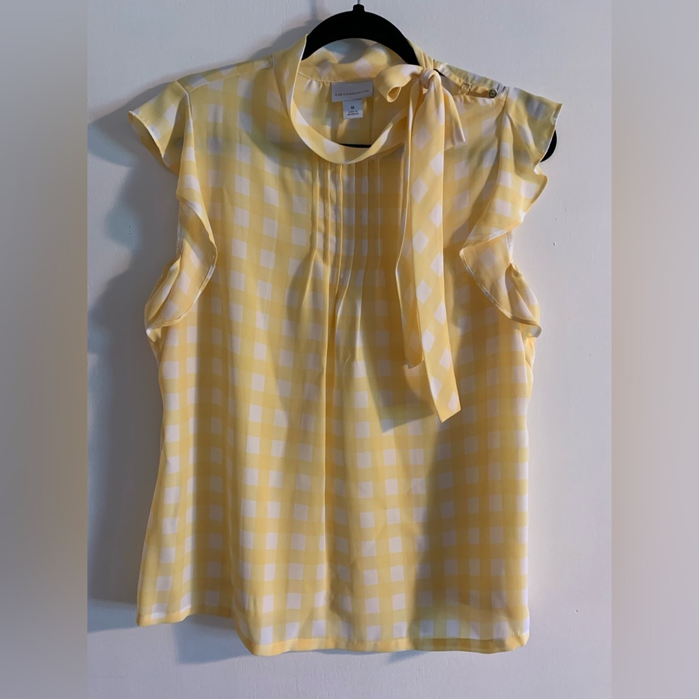 Liz Claiborne Yellow Checkered Blouse with Ruffle Sleeves